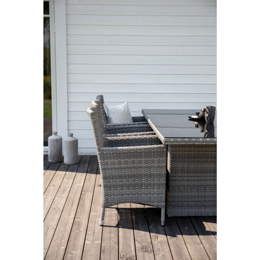 VENTURE DESIGN havest, m. Padova bord (200x100) og 6 Malin stole, m. armln - glas/flet 