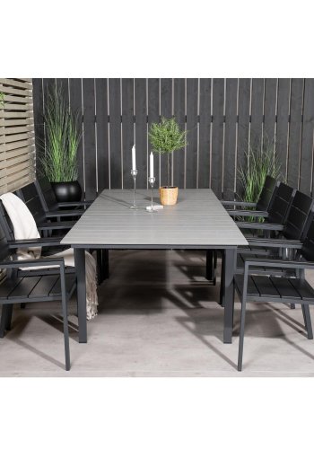 VENTURE DESIGN Levels havest m. bord m. udtrk og 8 stole m. armln - gr/sort aintwood/sort alu