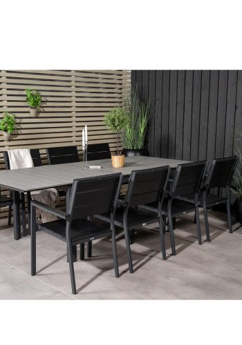 VENTURE DESIGN Levels havest m. bord m. udtrk og 8 stole m. armln - gr/sort aintwood/sort alu