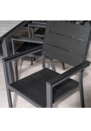 VENTURE DESIGN Levels havest m. bord m. udtrk og 8 stole m. armln - gr/sort aintwood/sort alu