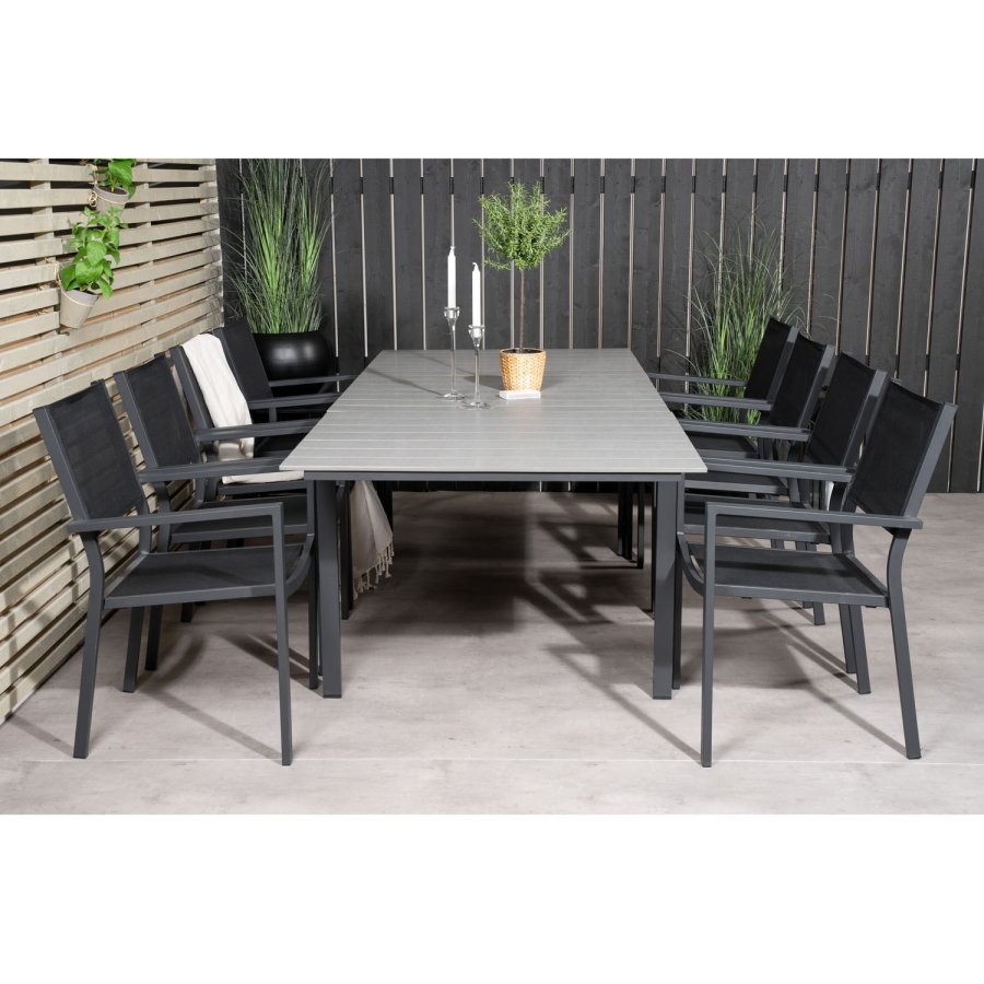 VENTURE DESIGN havest m Levels bord m udtrk og 8 Copacabana stole m armln - gr aintwood/sort alu