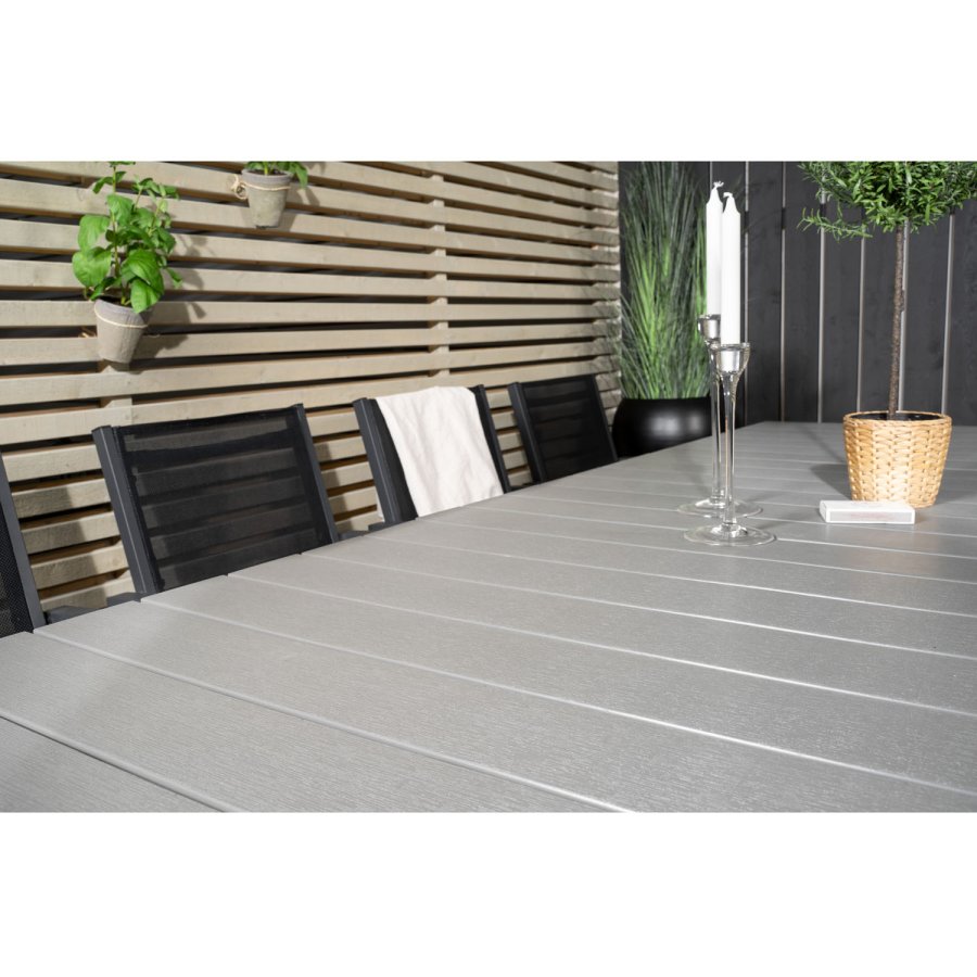 VENTURE DESIGN havest m Levels bord m udtrk og 8 Copacabana stole m armln - gr aintwood/sort alu