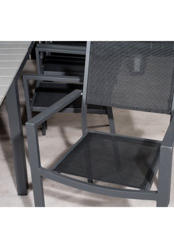 VENTURE DESIGN havest m Levels bord m udtrk og 8 Copacabana stole m armln - gr aintwood/sort alu