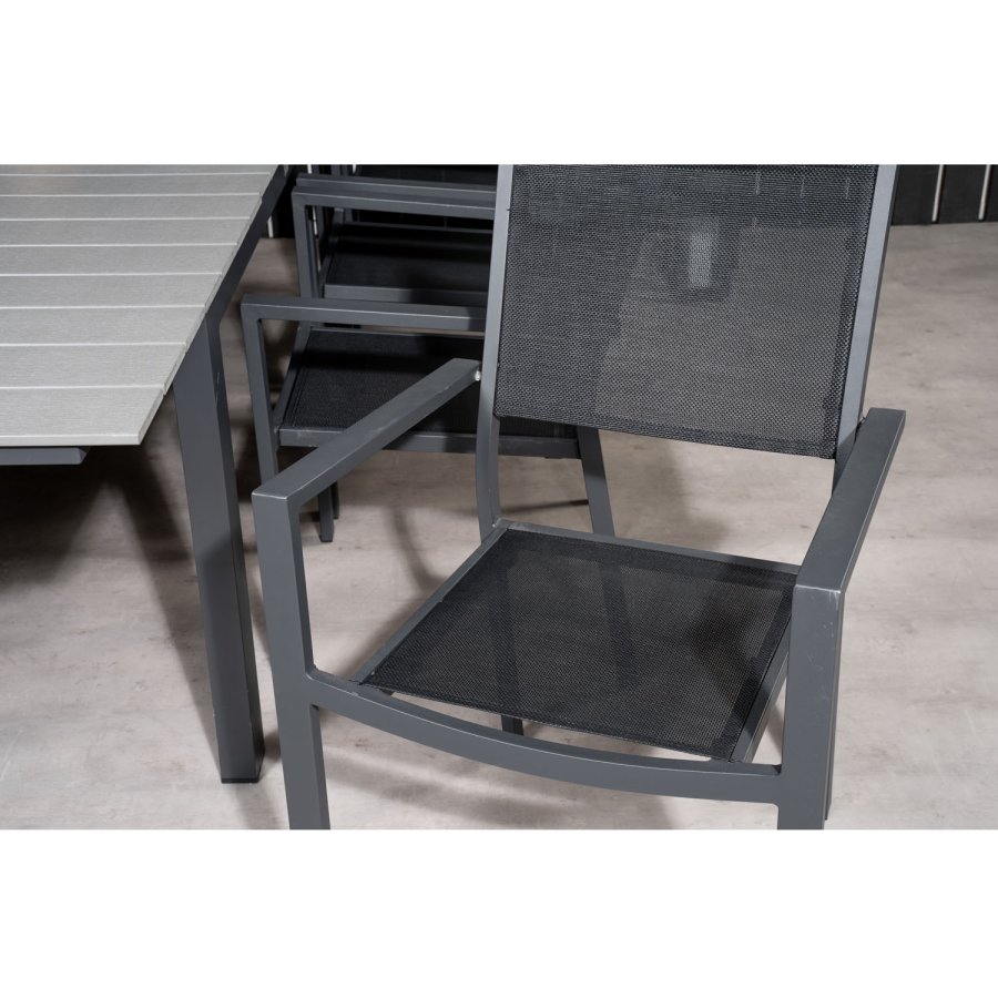 VENTURE DESIGN havest m Levels bord m udtrk og 8 Copacabana stole m armln - gr aintwood/sort alu