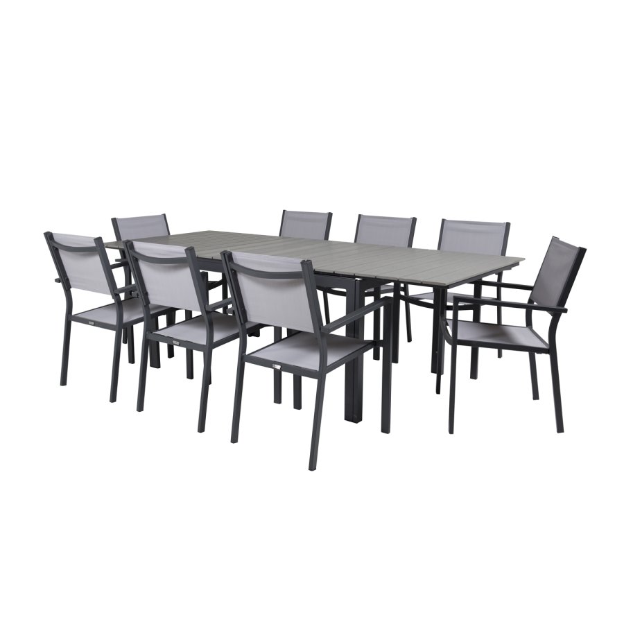 VENTURE DESIGN havest m Levels bord m udtrk og 8 Copacabana stole m armln - gr aintwood/textilen