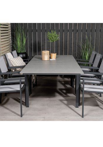 VENTURE DESIGN havest m Levels bord m udtrk og 8 Copacabana stole m armln - gr aintwood/textilen