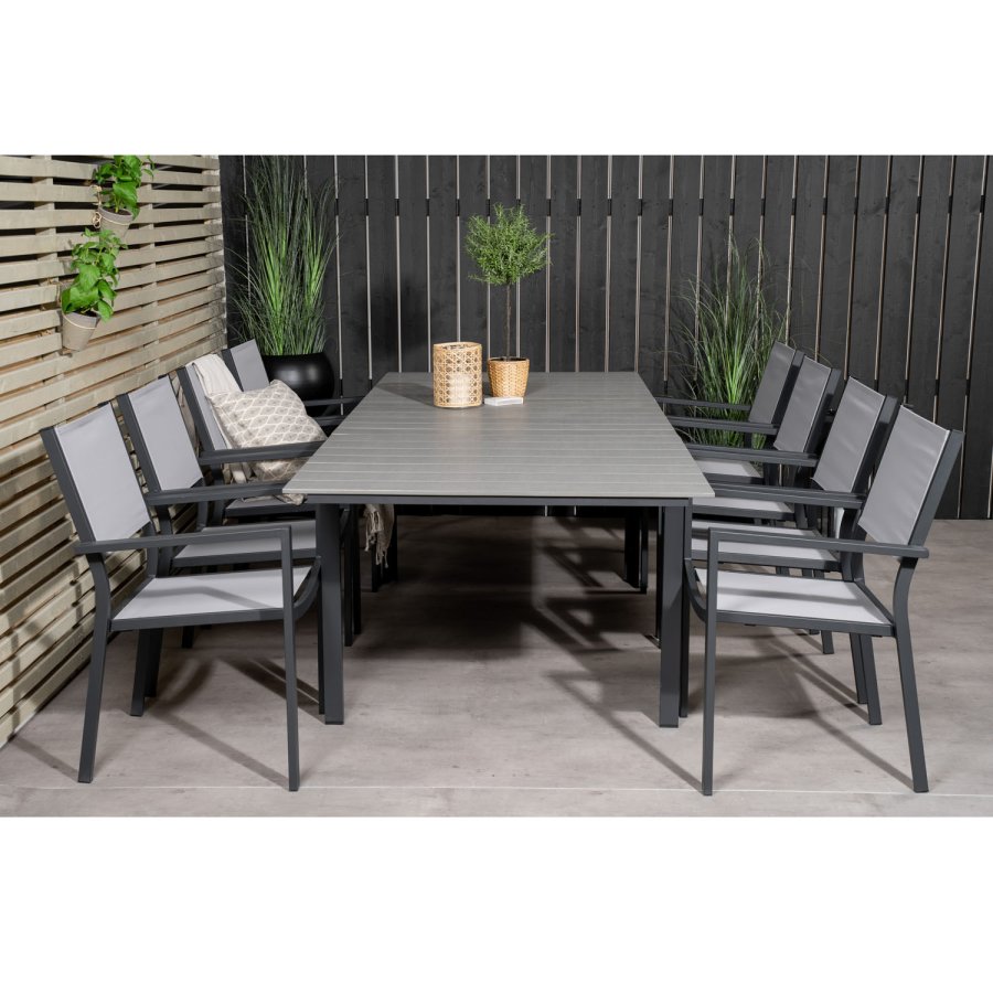 VENTURE DESIGN havest m Levels bord m udtrk og 8 Copacabana stole m armln - gr aintwood/textilen