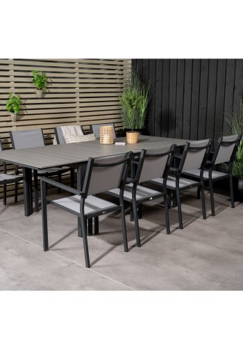 VENTURE DESIGN havest m Levels bord m udtrk og 8 Copacabana stole m armln - gr aintwood/textilen