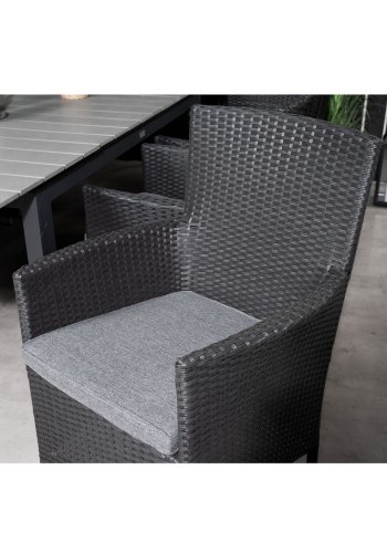 VENTURE DESIGN havest m Levels bord m. udtrk og 8 Malin stole m. armln - sort rattan/gr aintwood