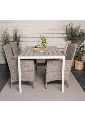 VENTURE DESIGN havest m. Break bord (150x90) og 4 Malin stole, m. armln - gr aintwood/alu 