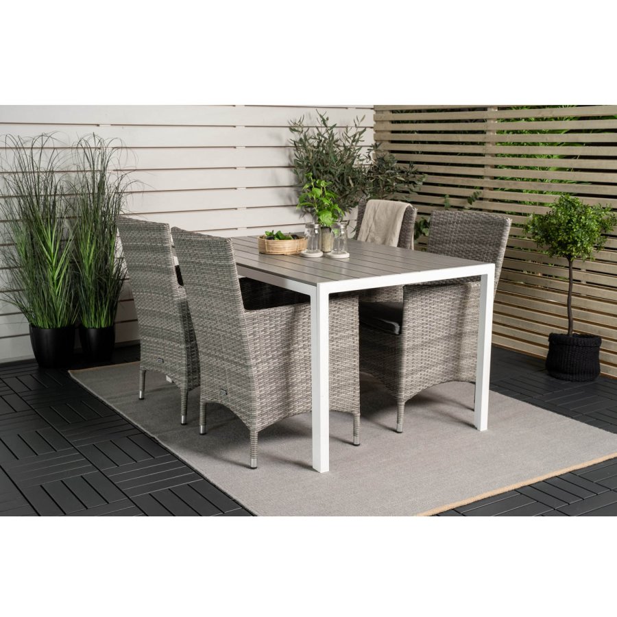 VENTURE DESIGN havest m. Break bord (150x90) og 4 Malin stole, m. armln - gr aintwood/alu 