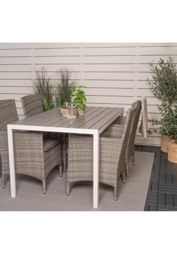 VENTURE DESIGN havest m. Break bord (150x90) og 4 Malin stole, m. armln - gr aintwood/alu 