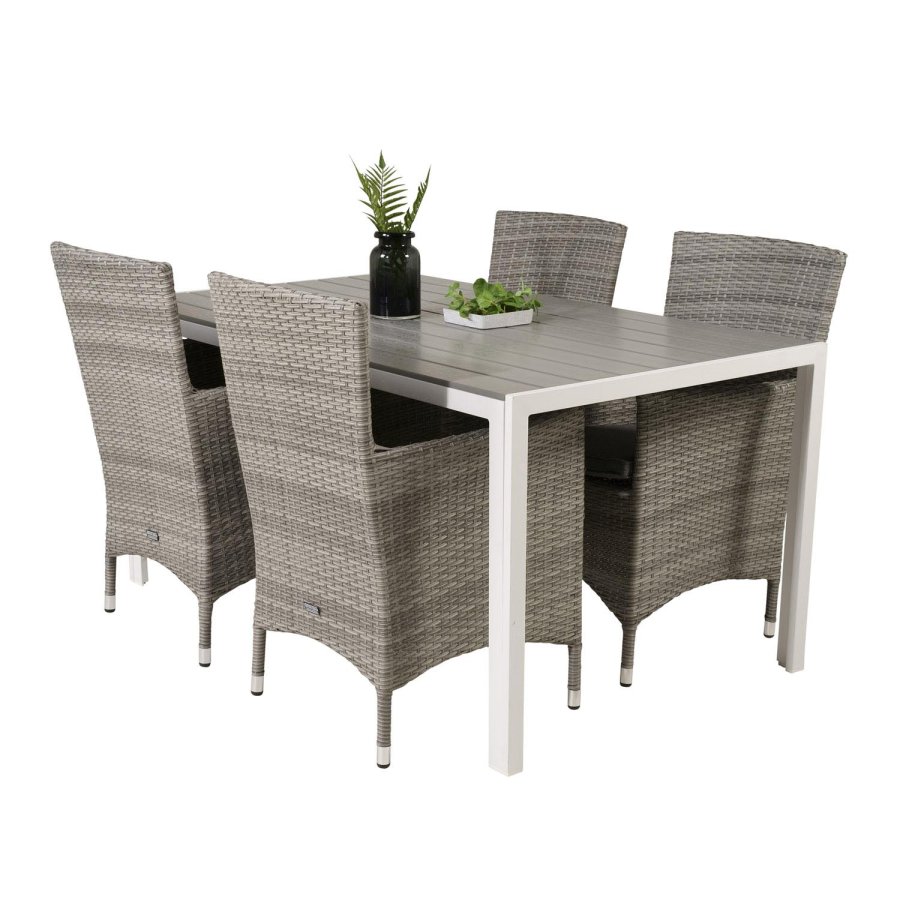 VENTURE DESIGN havest m. Break bord (150x90) og 4 Malin stole, m. armln - gr aintwood/alu 