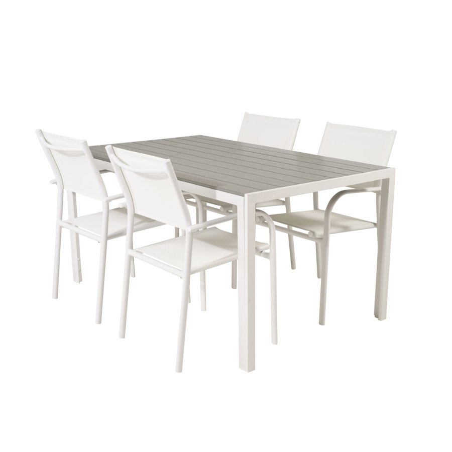 VENTURE DESIGN havebord m. Break bord og 4 Santorini stole m. armln - hvid alu og gr aintwood 