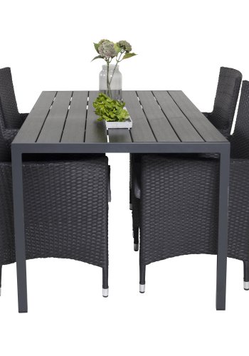 VENTURE DESIGN havest, m. Break bord (150x90) og 4 Malin stole, m. armln - sort aintwood/alu 