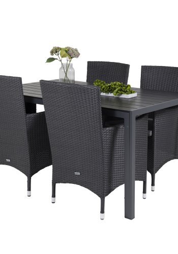 VENTURE DESIGN havest, m. Break bord (150x90) og 4 Malin stole, m. armln - sort aintwood/alu 