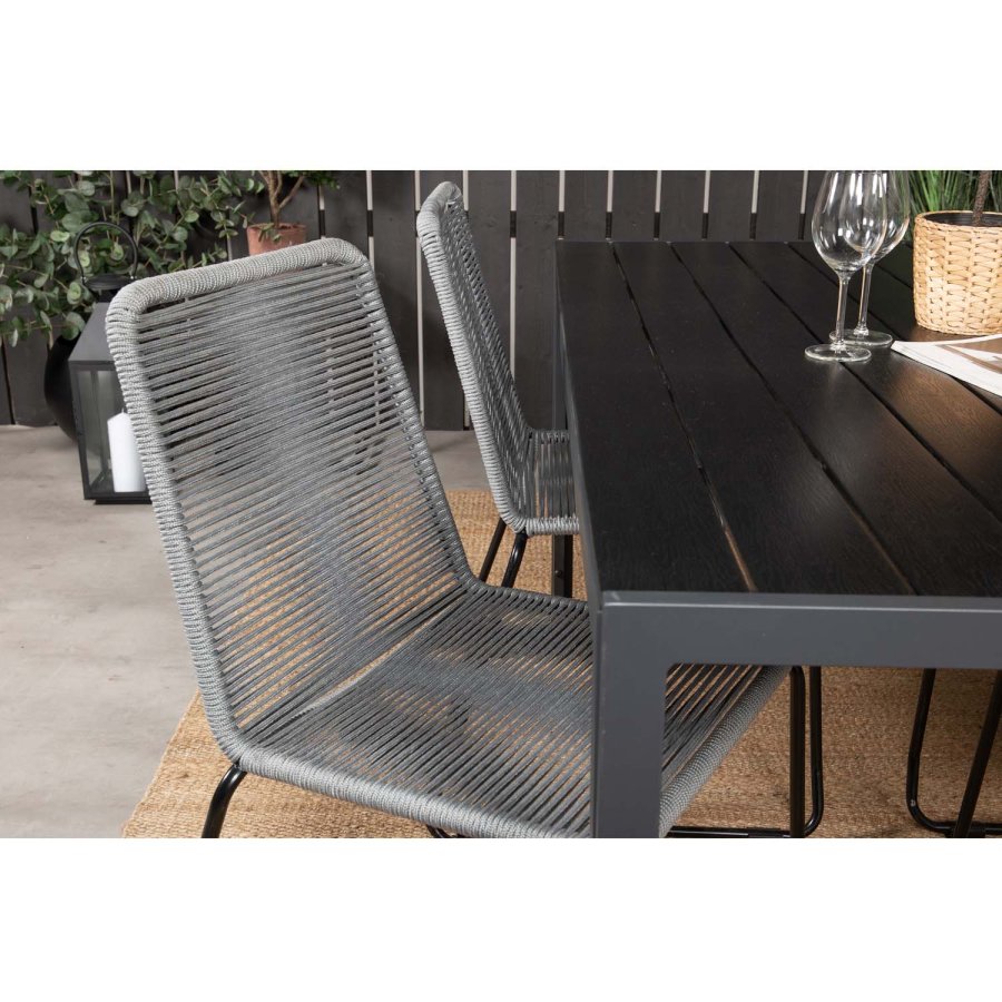 VENTURE DESIGN havest, m. Break bord (150x90) og 4 Lindos stole - sort aintwood/alu/gr reb 