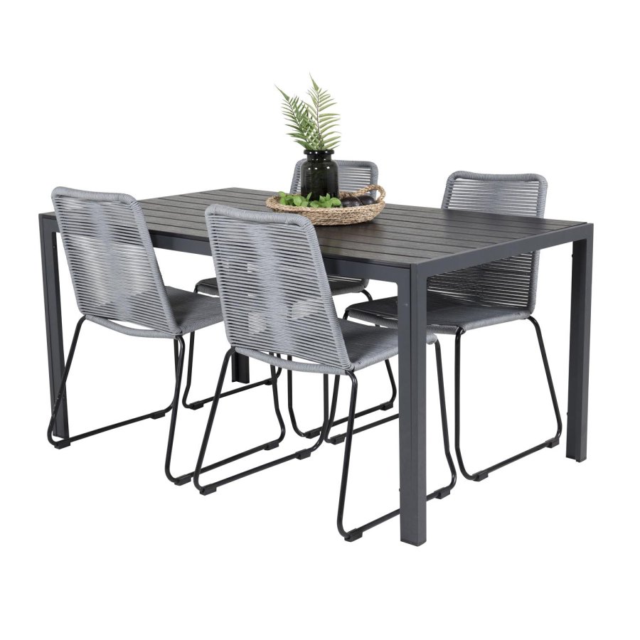 VENTURE DESIGN havest, m. Break bord (150x90) og 4 Lindos stole - sort aintwood/alu/gr reb 