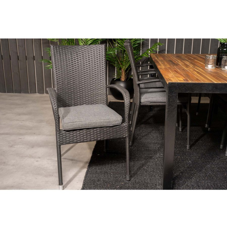 VENTURE DESIGN havest, m. Bois bord (200x100) og 6 Anna stole, m. armln - akacie/alu/rattan