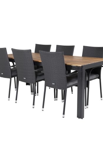VENTURE DESIGN havest, m. Bois bord (200x100) og 6 Anna stole, m. armln - akacie/alu/rattan