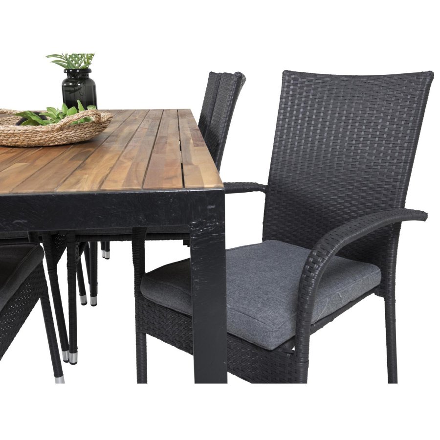 VENTURE DESIGN havest, m. Bois bord (200x100) og 6 Anna stole, m. armln - akacie/alu/rattan