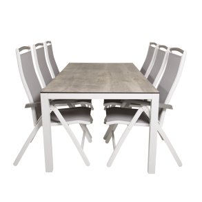 VENTURE DESIGN havest, m. Llama bord (205x100) og 6 Albany 5:pos stole - laminat/alu/aintwood