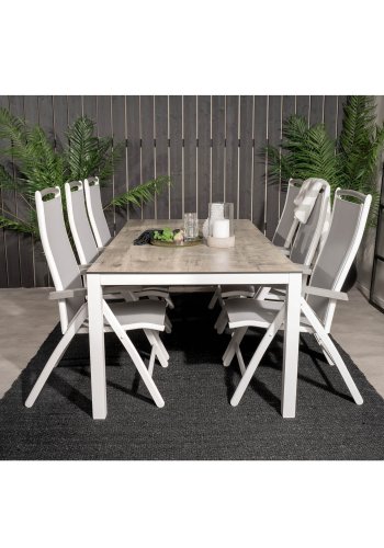 VENTURE DESIGN havest, m. Llama bord (205x100) og 6 Albany 5:pos stole - laminat/alu/aintwood