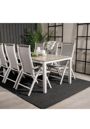 VENTURE DESIGN havest, m. Llama bord (205x100) og 6 Albany 5:pos stole - laminat/alu/aintwood