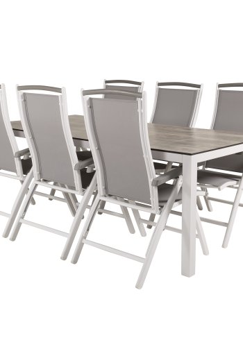 VENTURE DESIGN havest, m. Llama bord (205x100) og 6 Albany 5:pos stole - laminat/alu/aintwood