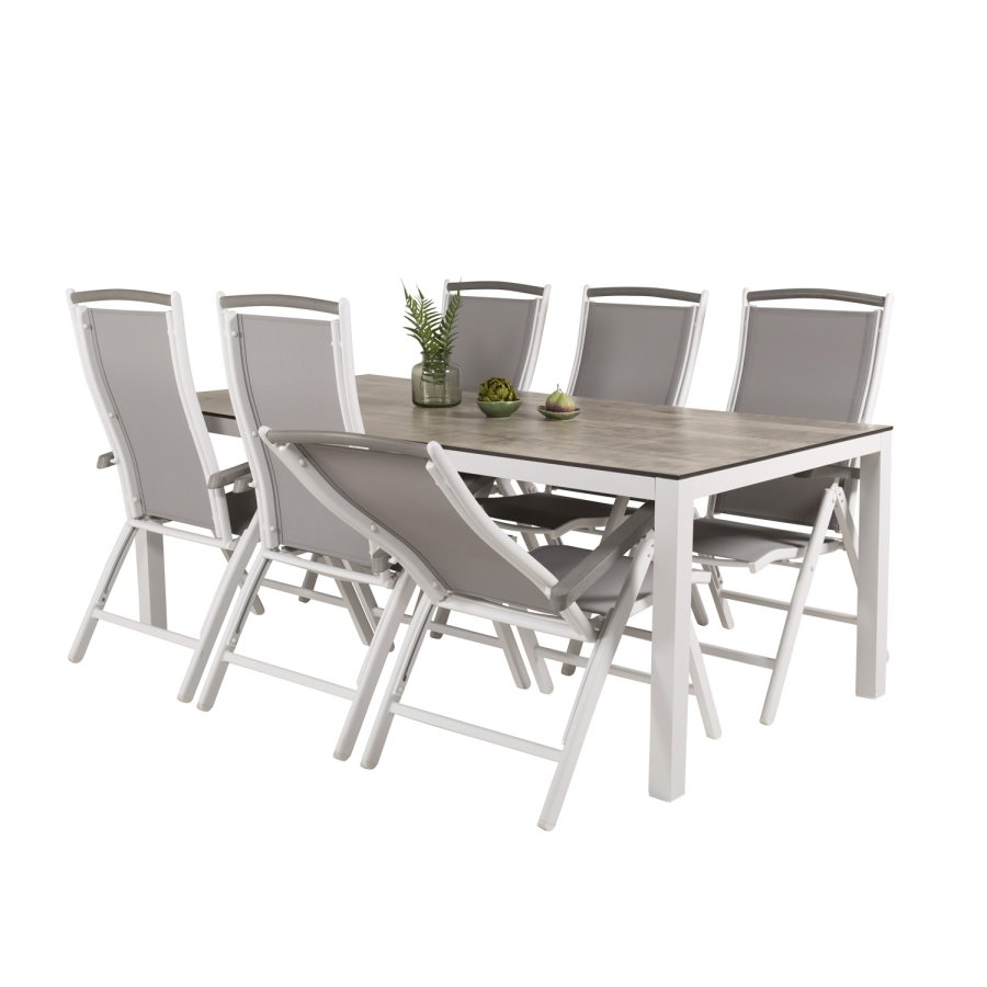 VENTURE DESIGN havest, m. Llama bord (205x100) og 6 Albany 5:pos stole - laminat/alu/aintwood