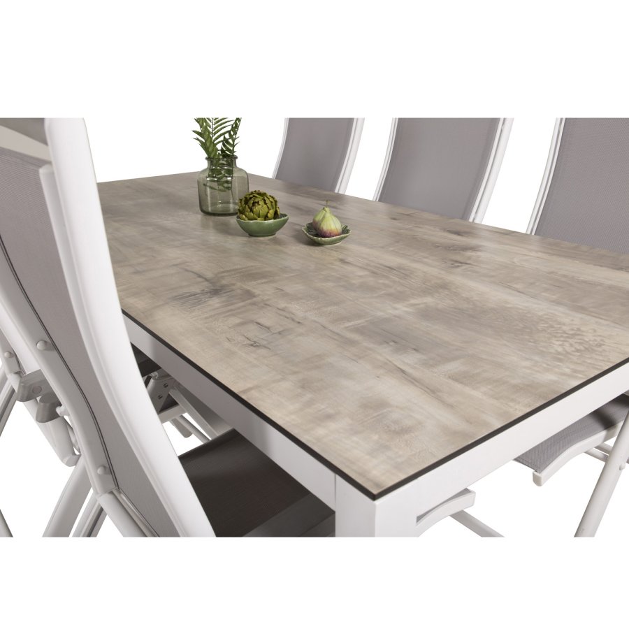 VENTURE DESIGN havest, m. Llama bord (205x100) og 6 Albany 5:pos stole - laminat/alu/aintwood