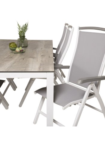 VENTURE DESIGN havest, m. Llama bord (205x100) og 6 Albany 5:pos stole - laminat/alu/aintwood