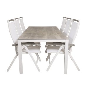 VENTURE DESIGN havest, m. Llama bord (205x100) og 6 Albany 5:pos stole - laminat/alu/aintwood