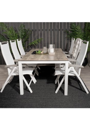 VENTURE DESIGN havest, m. Llama bord (205x100) og 6 Albany 5:pos stole - laminat/alu/aintwood