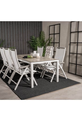 VENTURE DESIGN havest, m. Llama bord (205x100) og 6 Albany 5:pos stole - laminat/alu/aintwood