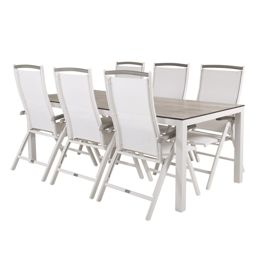 VENTURE DESIGN havest, m. Llama bord (205x100) og 6 Albany 5:pos stole - laminat/alu/aintwood