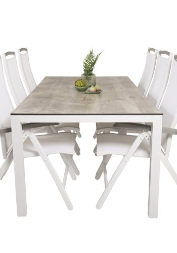 VENTURE DESIGN havest, m. Llama bord (205x100) og 6 Albany 5:pos stole - laminat/alu/aintwood