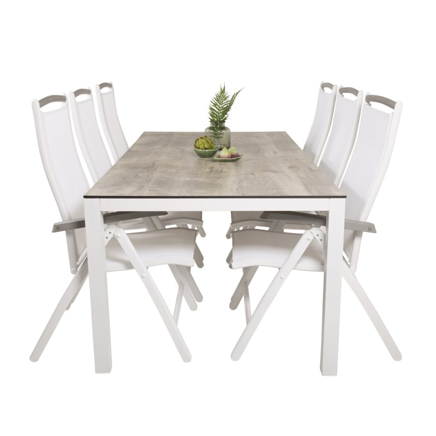 VENTURE DESIGN havest, m. Llama bord (205x100) og 6 Albany 5:pos stole - laminat/alu/aintwood