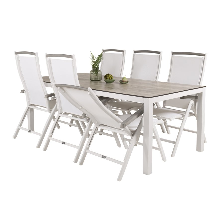 VENTURE DESIGN havest, m. Llama bord (205x100) og 6 Albany 5:pos stole - laminat/alu/aintwood