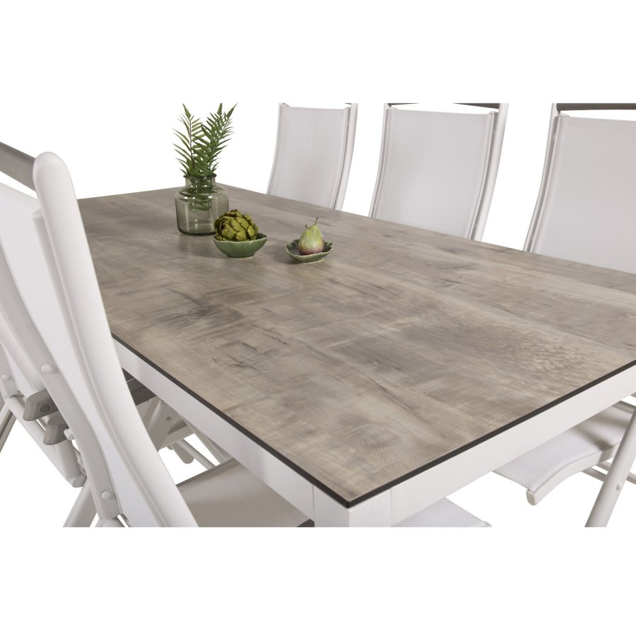 VENTURE DESIGN havest, m. Llama bord (205x100) og 6 Albany 5:pos stole - laminat/alu/aintwood