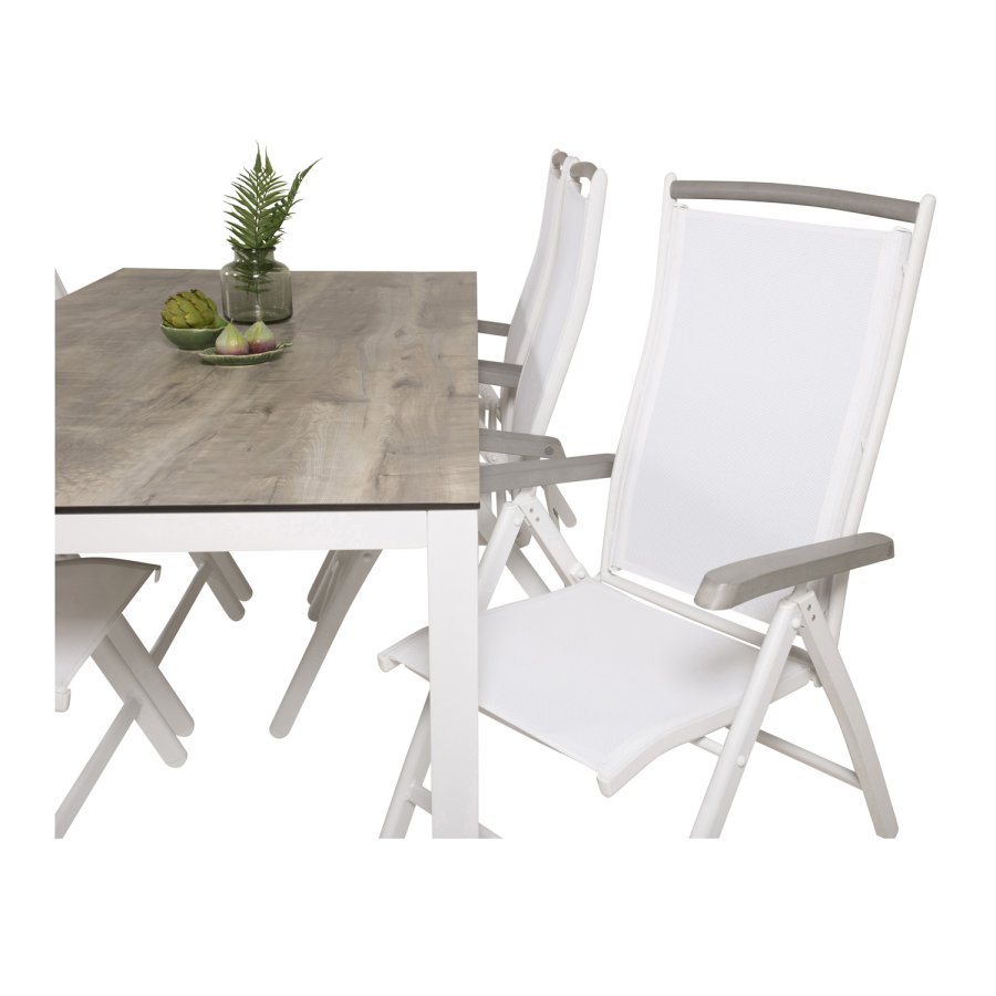 VENTURE DESIGN havest, m. Llama bord (205x100) og 6 Albany 5:pos stole - laminat/alu/aintwood