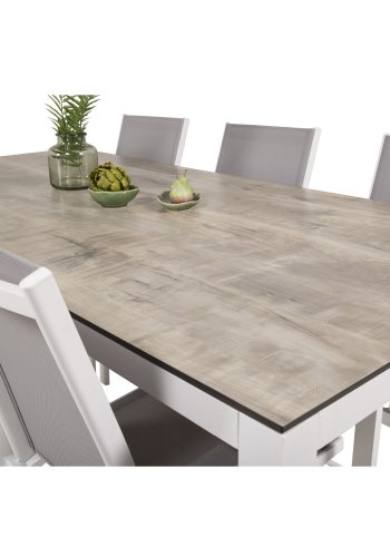 VENTURE DESIGN havest, m. Llama bord (205x100) og 6 Parma stole, m. armln - laminat/alu/aintwood