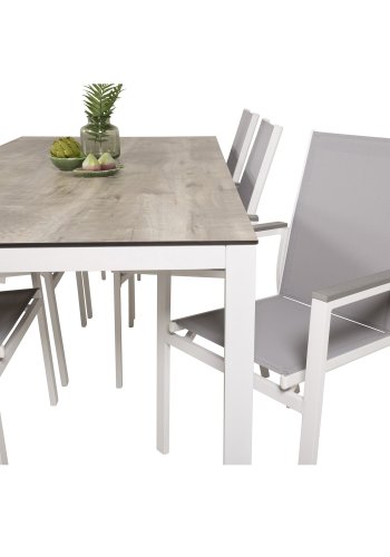 VENTURE DESIGN havest, m. Llama bord (205x100) og 6 Parma stole, m. armln - laminat/alu/aintwood