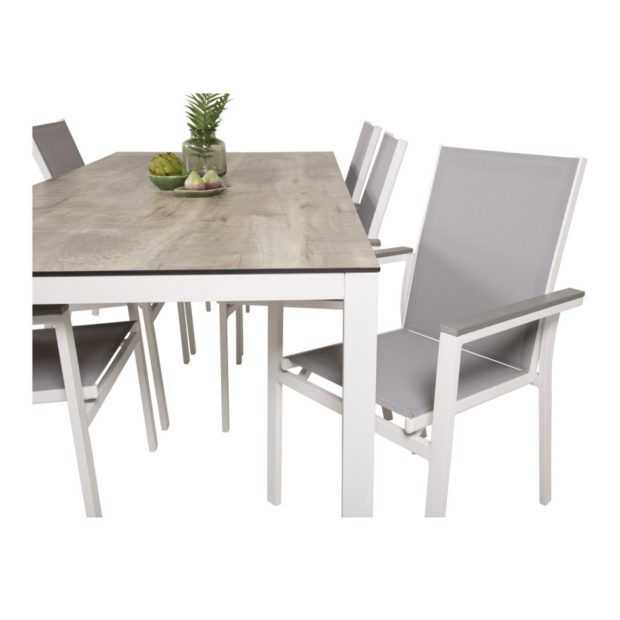 VENTURE DESIGN havest, m. Llama bord (205x100) og 6 Parma stole, m. armln - laminat/alu/aintwood