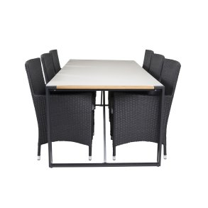 VENTURE DESIGN havest, m. Texas bord (200x100) og 6 Malin stole, m. armln - teak/alu/flet