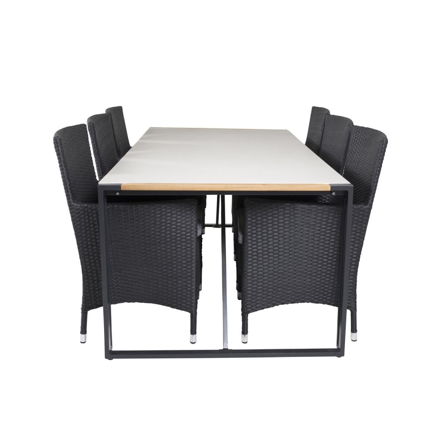 VENTURE DESIGN havest, m. Texas bord (200x100) og 6 Malin stole, m. armln - teak/alu/flet