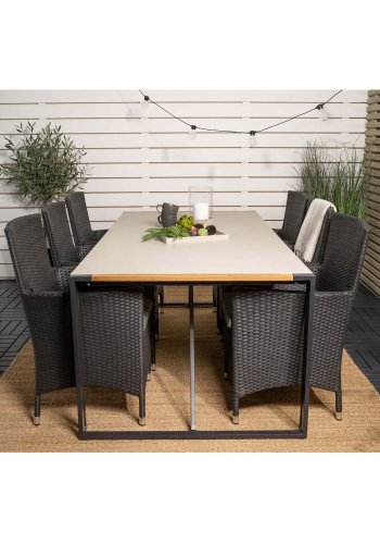 VENTURE DESIGN havest, m. Texas bord (200x100) og 6 Malin stole, m. armln - teak/alu/flet