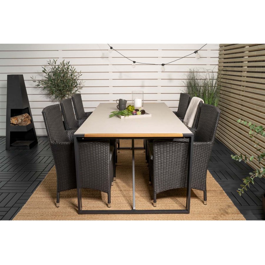 VENTURE DESIGN havest, m. Texas bord (200x100) og 6 Malin stole, m. armln - teak/alu/flet