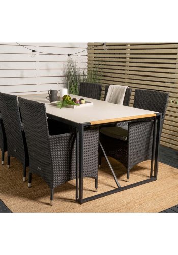 VENTURE DESIGN havest, m. Texas bord (200x100) og 6 Malin stole, m. armln - teak/alu/flet