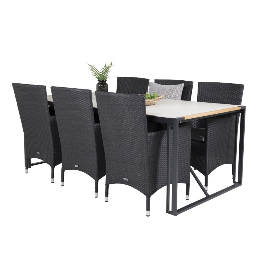 VENTURE DESIGN havest, m. Texas bord (200x100) og 6 Malin stole, m. armln - teak/alu/flet